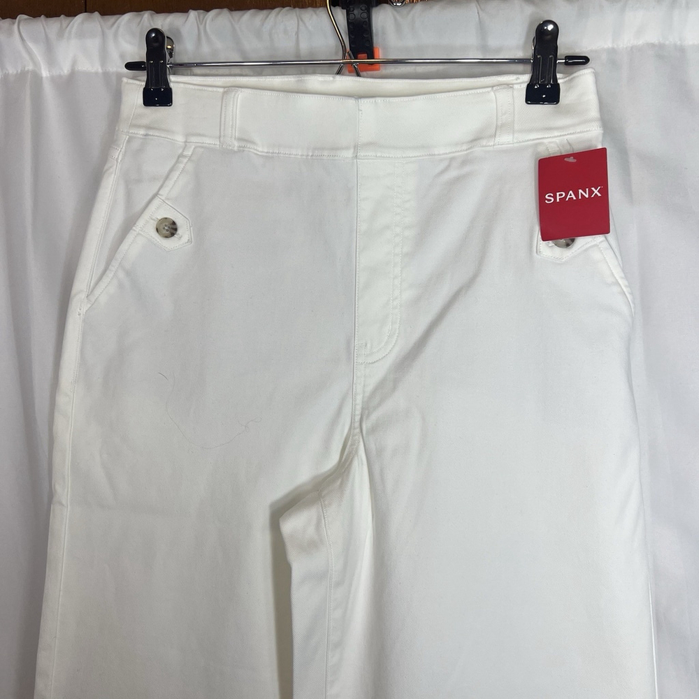 Spanx Women’s Stretch Twill Cropped Wide Leg Pants M Bright White Shapewear - Picture 3 of 10